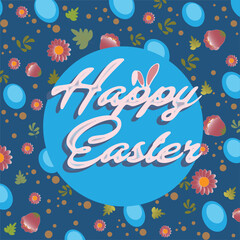 Easter poster, background or card with eggs and bunny ears. Vector illustration.