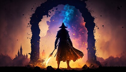 Mage Casting Spells on a Medieval Battlefield