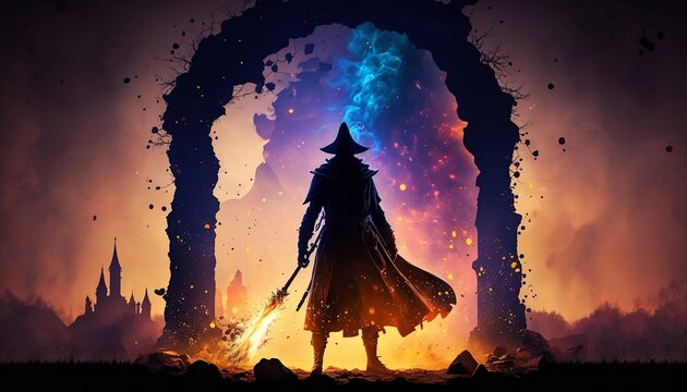 Mage Casting Spells on a Medieval Battlefield