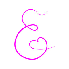 Letter E with heart. Handwritten and creative letter E. minimalistic design letter for logo. vector