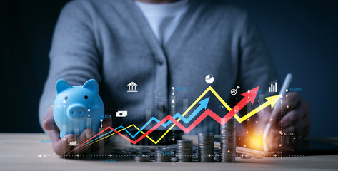 Interest rate and dividend concept, businessman calculating income and return on investment