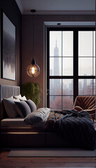 Obraz premium Modern and Stylish Bedroom with City View