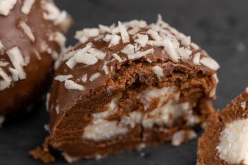 Obraz na płótnie Canvas delicious and soft chocolate coconut cakes for dessert