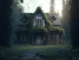 Abandoned House in the Woods with Realistic Details