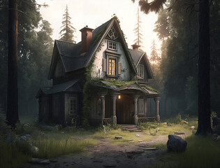 Abandoned House in the Woods with Realistic Details