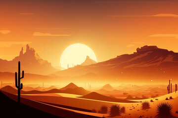 Desert Sunrise, Sunrise In The Desert Background, Generative Ai