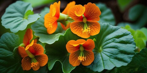 Orange-flowered nasturtiums thrive in the garden, Generative AI - obrazy, fototapety, plakaty