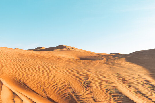 Sand dunes of the desert close up. Dubai 2023.