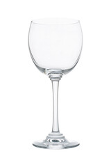 Wine glass isolated on white background. Transparent glass goblet.