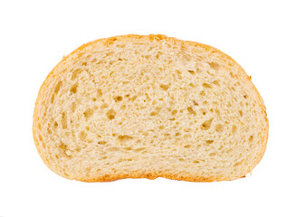 Piece of bread isolated on white background. White bread, loaf, top view.