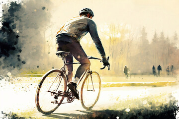 Man Biking In Spring, Back, Spring Sports, A Man Riding A Bike, Generative Ai