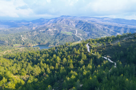 Water storage in Cyprus. Arminou dam in Paphos forest