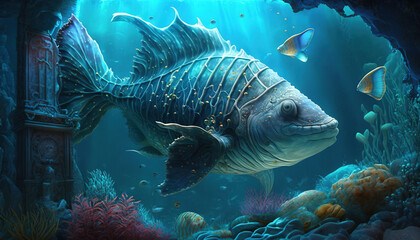Fototapeta na wymiar Underwater, Wallpaper, Background, Generative AI, Illustration