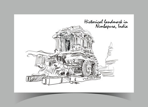 Historical landmark in Nimbapura, India. illustration art 