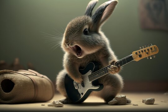 Rocking Easter Bunny. Rock'n'Roll Bunny as Digital Illustration (Generative AI)
