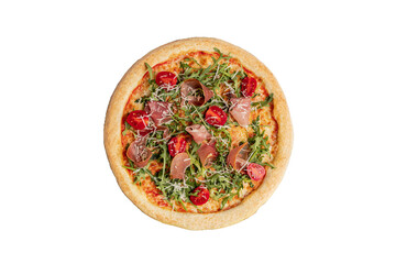 Savory Ham and Arugula Pizza Delight, Fresh Ham and Arugula Pizza Creation, Gourmet Pizza with Ham and Arugula