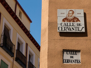 Street of Madrid. Cervantes. Writer