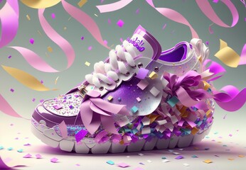 Fototapeta na wymiar Celebrating in Style: A Woman's Shoe Covered in Confetti generative ai