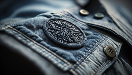 Close up of a blue denim jacket. Created with Generative AI