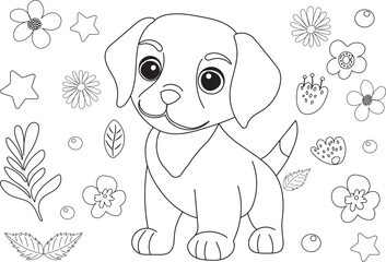 puppy, dog character coloring book, sketch isolated