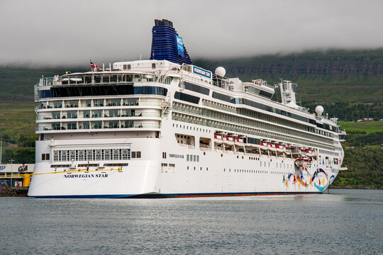 Cruise ship Norwegian Star in port of Akureyri in North Iceland
