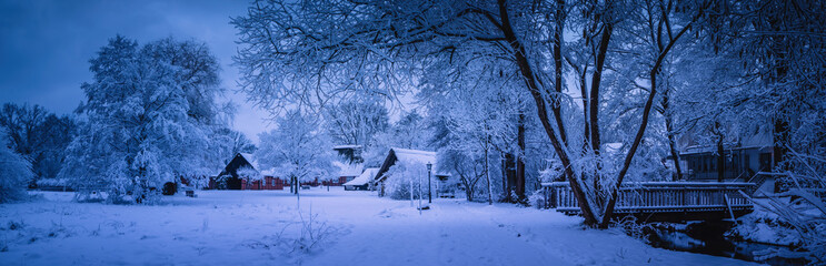 Winterlandschaft in der L&uuml;neburger Heide am fr&uuml;hen Morgen