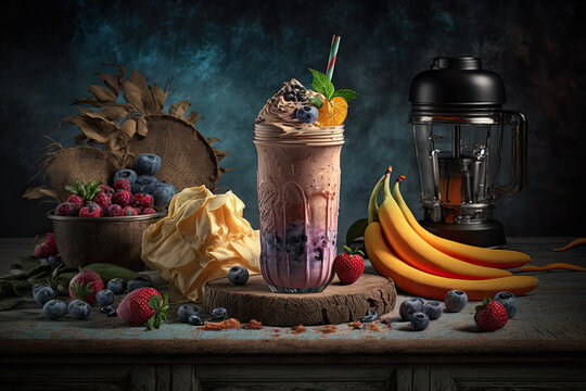 smoothie with fruits as food concept created with Generative AI technology