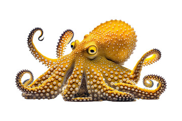A yellow octopus isolated on transparent background - Generative AI - obrazy, fototapety, plakaty