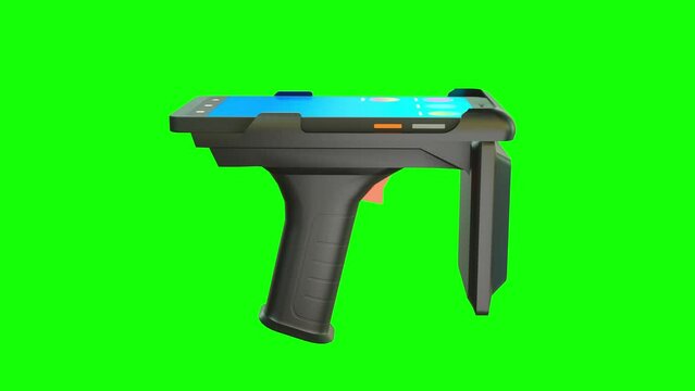 3D Handheld UHF RFID Scanner or RFID Gun scanning animation.