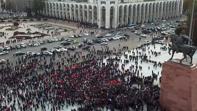 People protesting against the results of parliamentary elections in Kyrgyzstan
