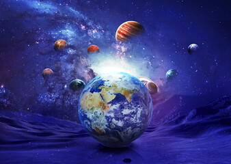 Obraz na płótnie Canvas Cosmic space embraces the globe in a wonderful view