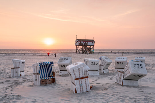 Sunrise at the North Sea Coast near St. Peter Ording, Schleswig-Holstein, Germany