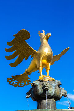 Market Fountain and golden eagle in Goslar