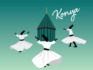 Whirling Dervish sufi religious dance. Isolated. Suitable for any print and on line media need - Turkey Konya Mevlana