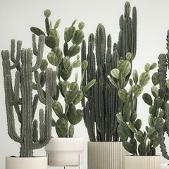  Cactus plants for outdoors and interiors in concrete pots