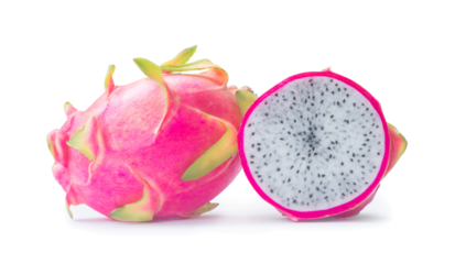 Beautiful fresh red dragon fruit with half or slice isolated on white background with clipping path and shadow in png file format