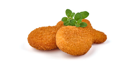 Crispy chicken nuggets, isolated on white background.