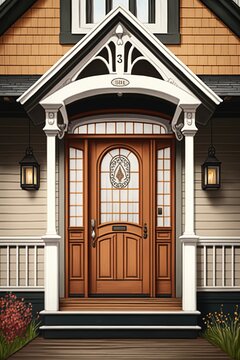 Illustration, The Impressive Front Door Of A Wooden,generative Ai