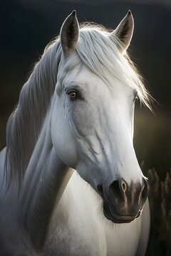 White horse on nature, national geographic, highly detailed fur, professional color grading, soft shadows, no contrast, clean sharp focus, f-stop 1.8, film photography