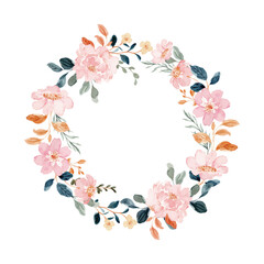 Pink floral wreath with watercolor