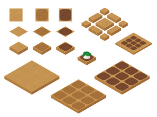 農場ゲームのイラスト_地面_アイソメトリック