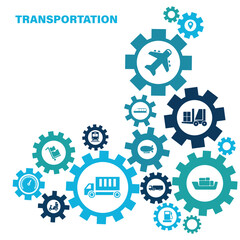 transportation and supply chain vector illustration. Abstract concept with world map background and connected icons related to international import and export, distribution.