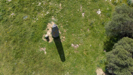 aerial view of the necropolis of Is Forrus and menhirs of Monte Corru Tundu, Villa Sant'Antonio in...