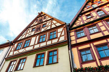 Facade of a half-timbered house in the historic center of Rothenburg ob der Tauber in South Germany, Europe