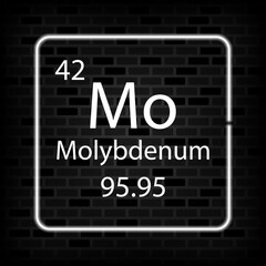 Molybdenum neon symbol. Chemical element of the periodic table. Vector illustration.
