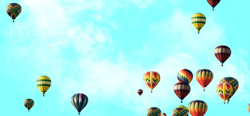 hot air balloon abstract with blue cloudy sky background 