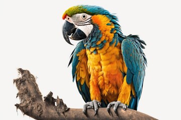 Macaw parrot on white background by itself. Generative AI