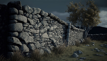 ancient stone wall in the nature field Generative AI, Generativ, KI