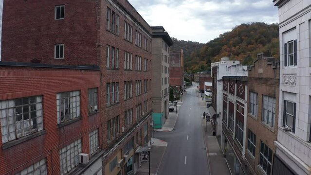 Ghost town - downtown in decline - aerial footage