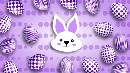 beautiful purple rabbit face on decorated background